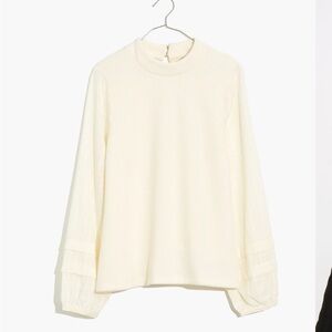Madewell Weavemix Mockneck Bubble-Sleeve Top in Antique Cream